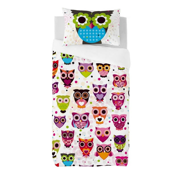 Gouchee Home Owlet Twin Duvet Cover Set – 2-Piece OEKO-TEX Certified Cotton Kids Bedding with Playful Colorful Owl Print