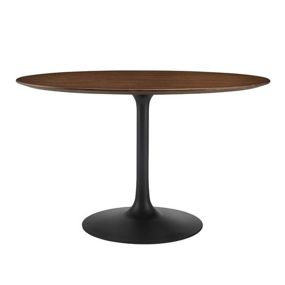 48 Inch Dining Table, Brown Black, Wood, Metal Steel, Round, Mid Century Kitchen Cafe Bistro Hospitality Restaurant, Modern Contemporary HB33255
