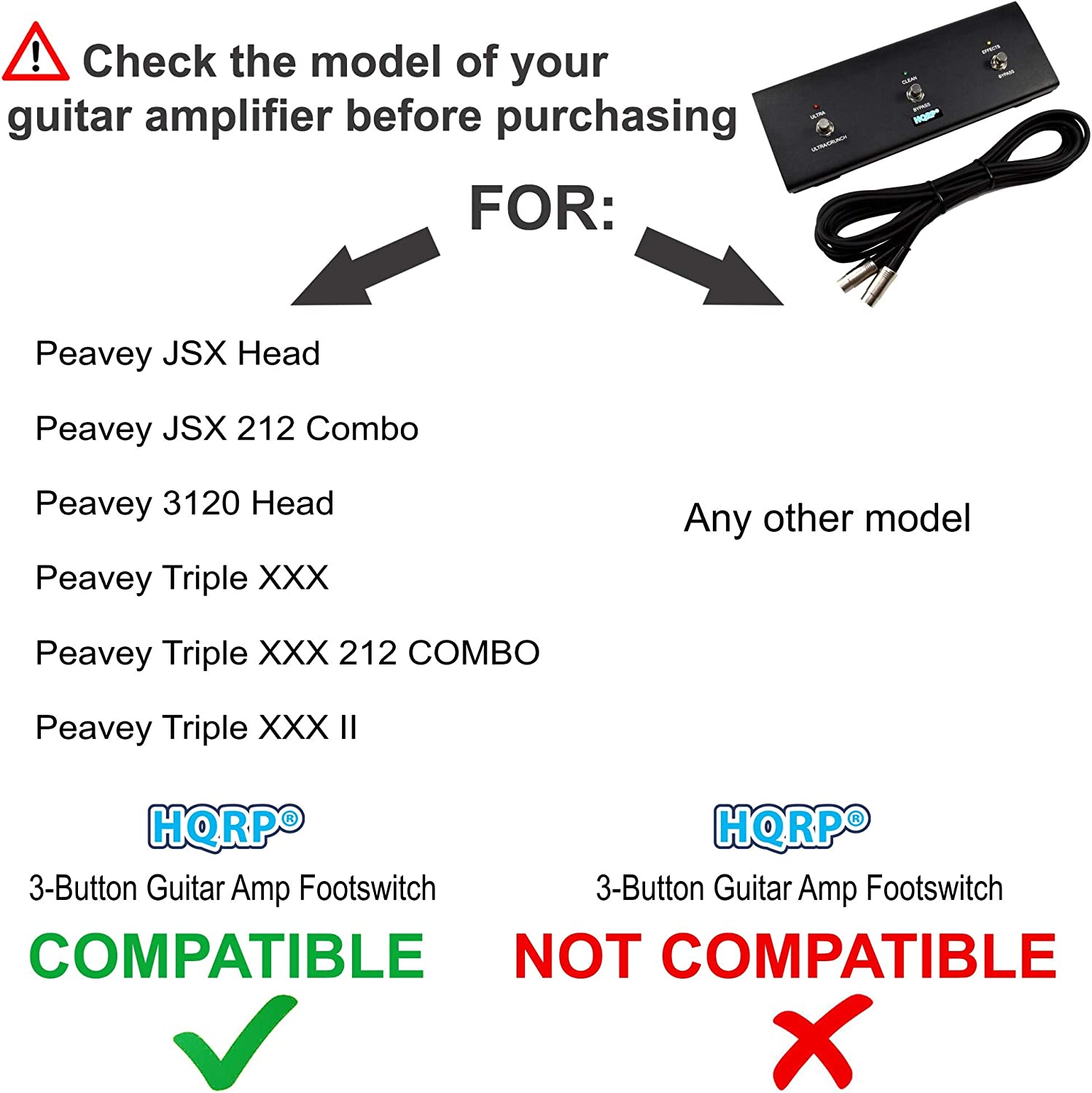 HQRP 3-Button Guitar Amp Footswitch Works with Peavey 03572680 Replacement Fits JSX Head / JSX 212 Combo / 3120 Head / Triple XXX