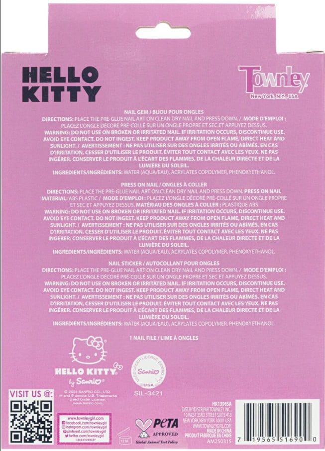 Hello Kitty 24pk Pink Press on Nails