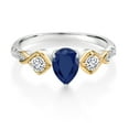 thumbnail image 2 of Gem Stone King 925 Silver and 10K Yellow Gold Pear Shape Blue Sapphire and White Moissanite Engagement Ring for Women (1.20 Cttw, Size 9), 2 of 3