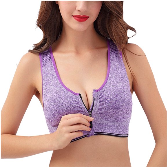 Limited Time Deals! Cotton Underwear For Women Women'S Zipper Shockproof Gathers No Steel Ring Vest Running Fitness Women'S Underwear Sports Bra