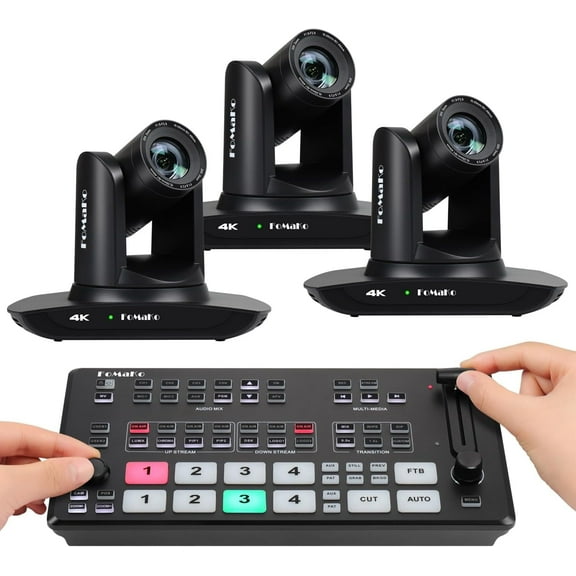 FoMaKo 4k PTZ Camera HDMI AI Auto Tracking,4k 20x Optical Zoom(3pcs) M1 Video Mixer switcher, for Church Services Worship Education,PTZ Bundle(K20UH x3 M1)