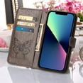 thumbnail image 5 of Dteck for Apple iPhone 14 Wallet Case with Wrist Strap,Butterfly & Flower Embossed PU Leather Magnetic Clasp Flip Kickstand Card Slots Purse Shockproof Phone Cover,Gray, 5 of 9