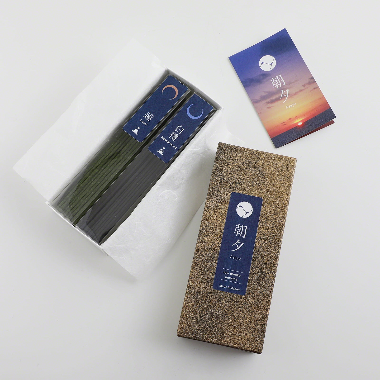 Asayu Japan Low Smoke Incense Sticks Set Lotus Sandalwood Made in Japan 1.41oz