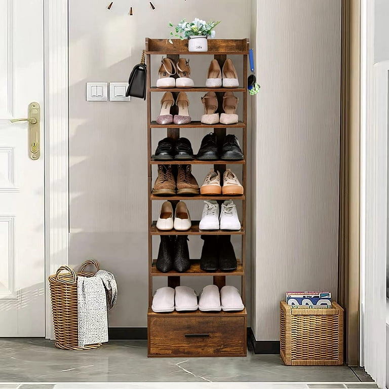 Vertical Shoe Rack, 8 Tier Shoe Storage Organizer with Hooks