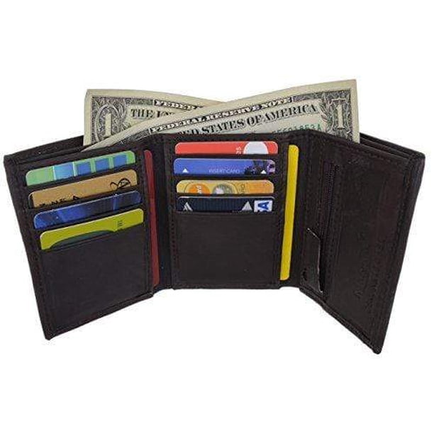 Lambskin Leather Men's Trifold Outside ID Credit Card Holder W