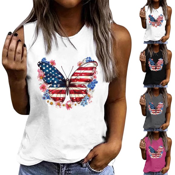 Lydpxz Womens 4th of July Tank Tops Plus Size Patriotic American Flag Graphic Tees Loose Fit Sleeveless T Shirts Camisole Breathable Crewneck Tanks