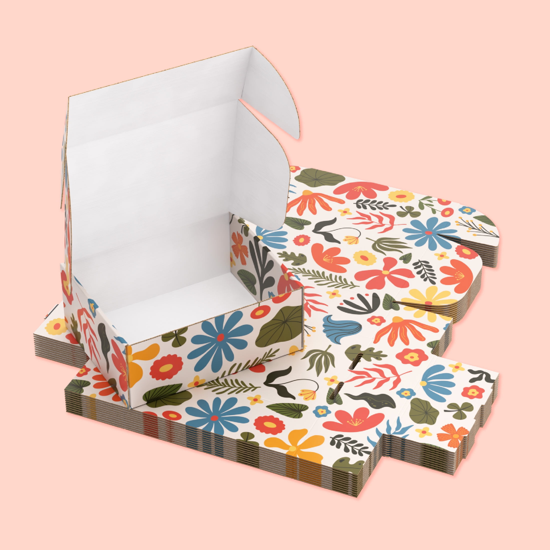 Printed Decorative Mailing, Shipping and Gift Boxes, Tuck Top Closure, 9.5” x 7.5” x 4", Flower Print, 12 -Count Pack