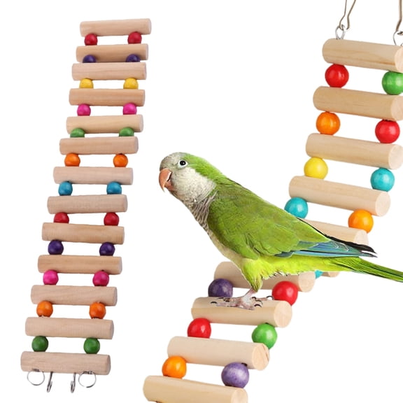 Cockatiel Parrot Ladder, Wooden Ladder with Colorful Beads Steps Climbing Bridge Bird Cage Play Conure Toys for Conure Parakeet Budgie Lovebirds, Parakeet Cage Accessories, Khaki
