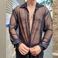 thumbnail image 3 of Men Mesh Shirt, Pure Color Men See Through Shirt  For Male For Party Black,Red, 3 of 6