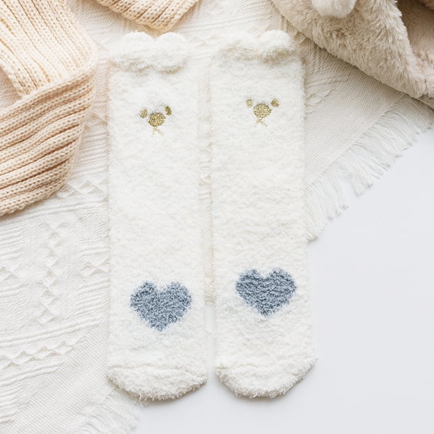 Calcetines para mujer, bordados, de felpa, informales, de poliéster