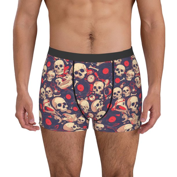 Balery Skull rock music record Calzoncillos bóxer para hombre, ropa interior de algodón suave y transpirable con cinturilla de nailon-Medium