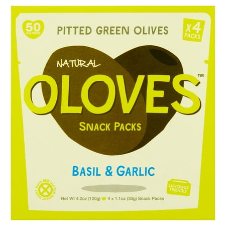 (8 Pack) Oloves Basil & Garlic Natural Pitted Green Olives Snack Packs, 1.1 oz, 4