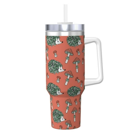 

Salouo Hedgehog Mushroom for 40oz Water Bottle with Handle & Flip Straw - Stainless Steel Vacuum Insulated Tumbler-Reusable Travel Coffee Mug- Gifts for Women & Men