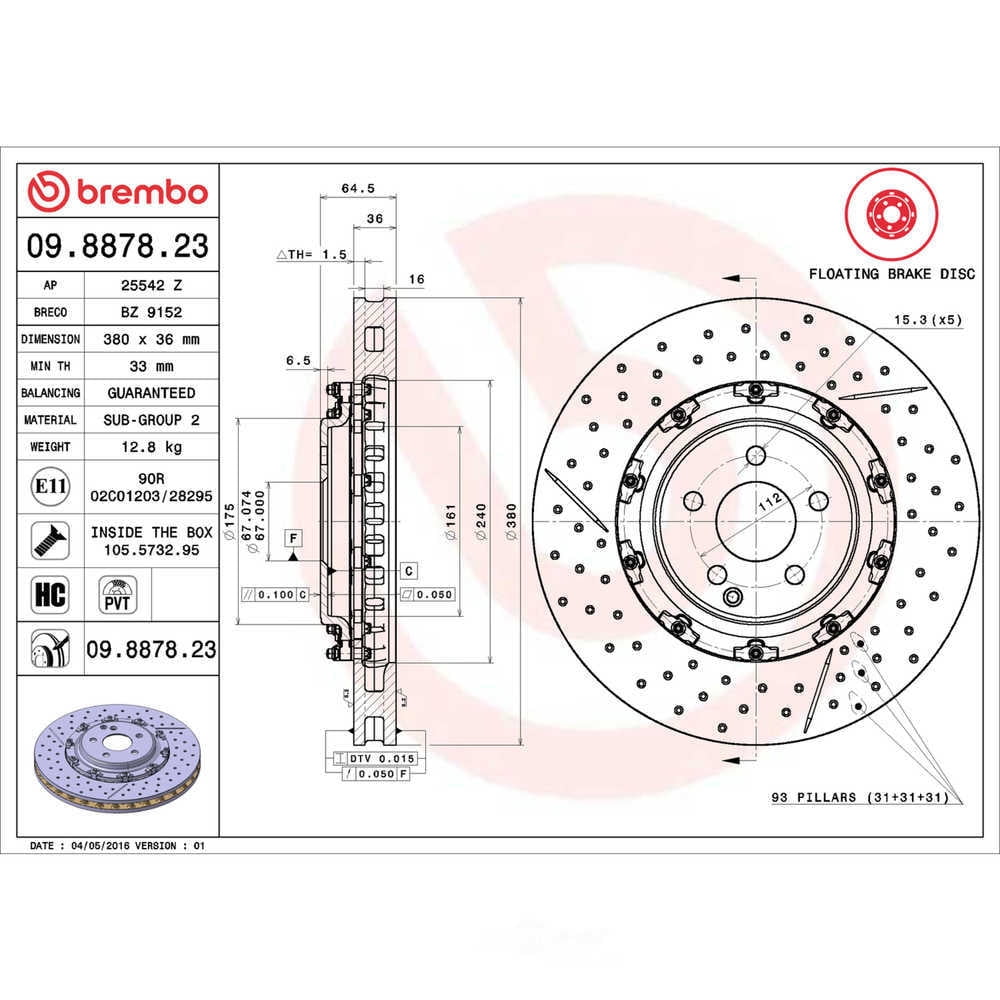 Brembo 09.8878.23 PRIME Disc Brake Rotor