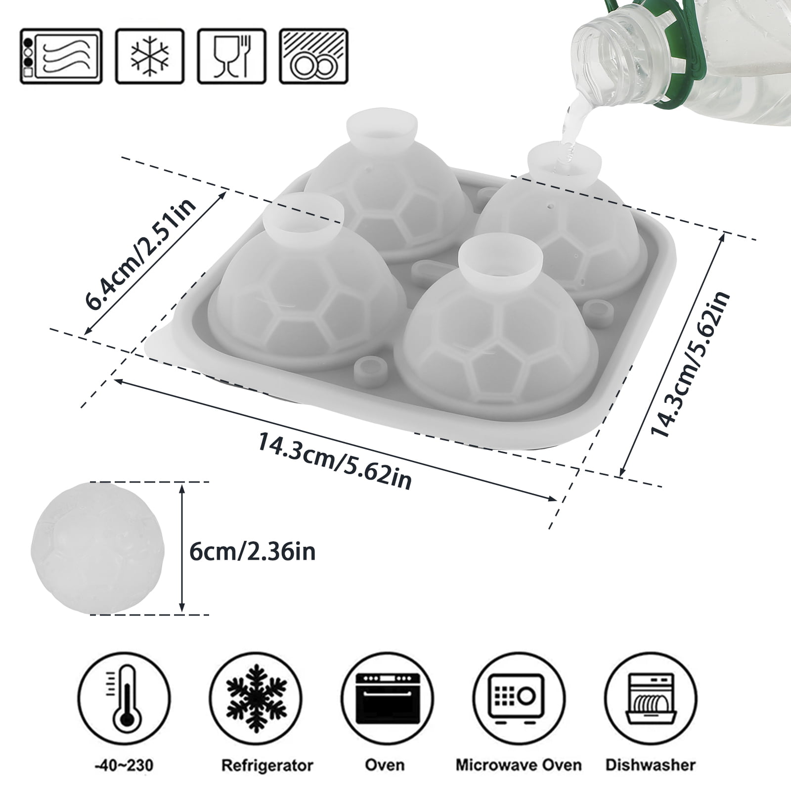  FOSOE Golf Ball Shaped Ice Cube Tray, Large Ball Shapes Ice  Trays, Sphere Ice Molds, Round Ice Ball Maker Molds for Whiskey, Cocktails,  Bourbon, Sport Lover, Fun Shape Gift, with Funnel