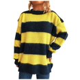thumbnail image 2 of ClodeEU Womens Oversized Striped Sweater ,Crew Neck Chunky Knit Long Sleeve Fall Trendy Tunic Sweaters Top Yellow,Womens Plus M, 2 of 8