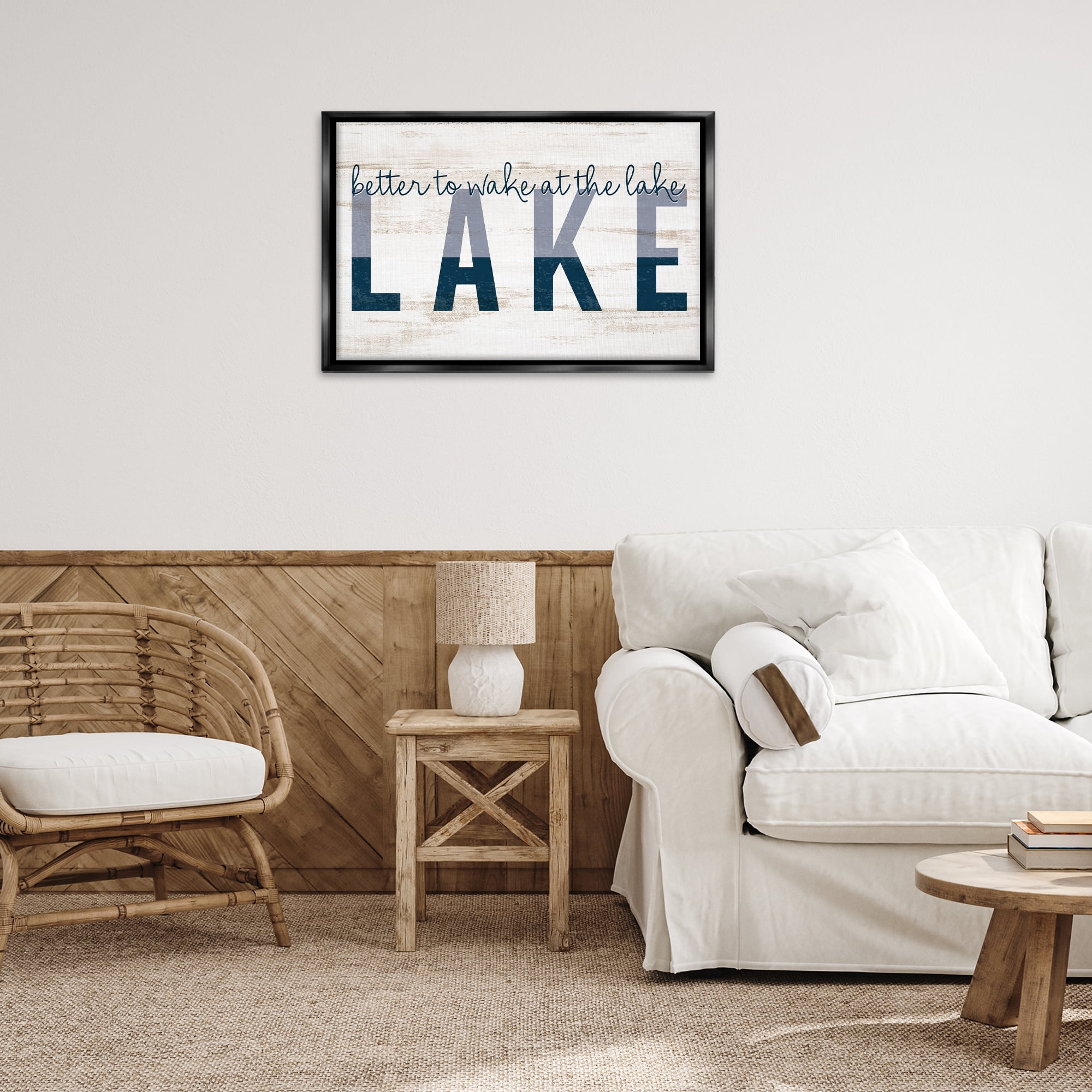 Stupell Industries Wake at Lake Rustic Text & Numbers Painting Black Floater Framed Canvas Art Print Wall Art, 31 x 21
