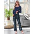 thumbnail image 3 of DARING DIVA Women's  Long Sleeve Plaid Soft Fall Pajama Set with Pockets XL Blue, 3 of 7