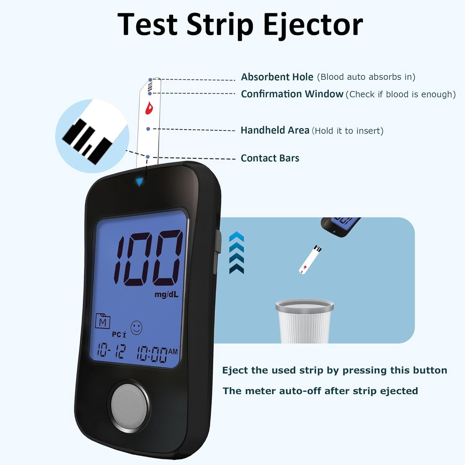 HanrayCare Blood Glucose Monitor Kit TD-4125,100 Strips,100 Lancets,No Coding Diabetes Home Test Kit