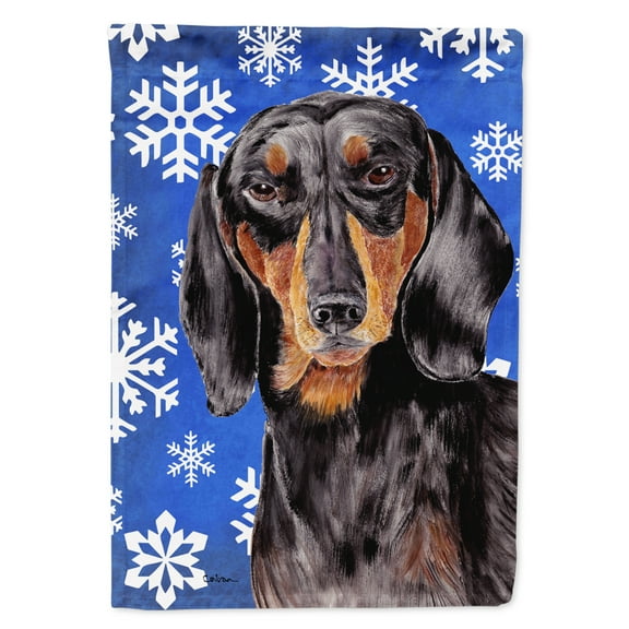 Carolines Treasures SC9363-FLAG-PARENT Dachshund Winter Snowflakes Holiday Flag  multicolor