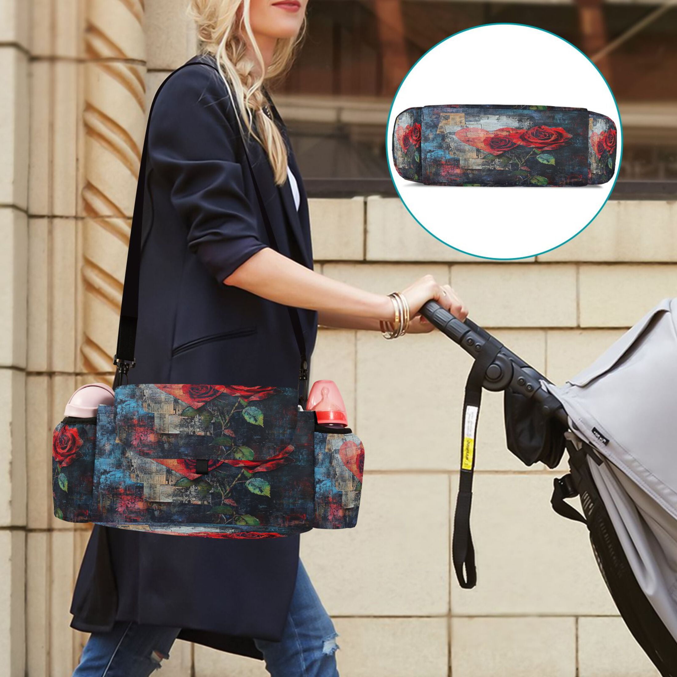 DIXRUYEE Stroller Organizer Hearts in Bloom Printed