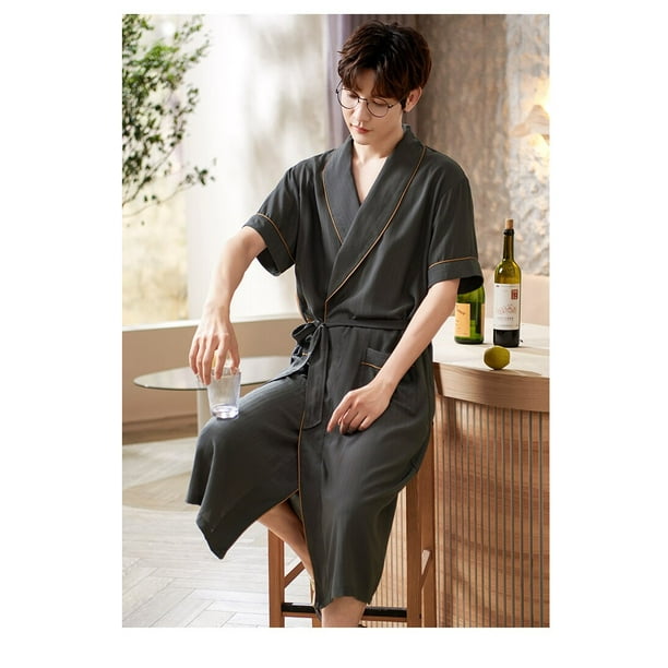 VOIANLIMO Men s Short Sleeve Kimono Bathrobe Lightweight Modal
