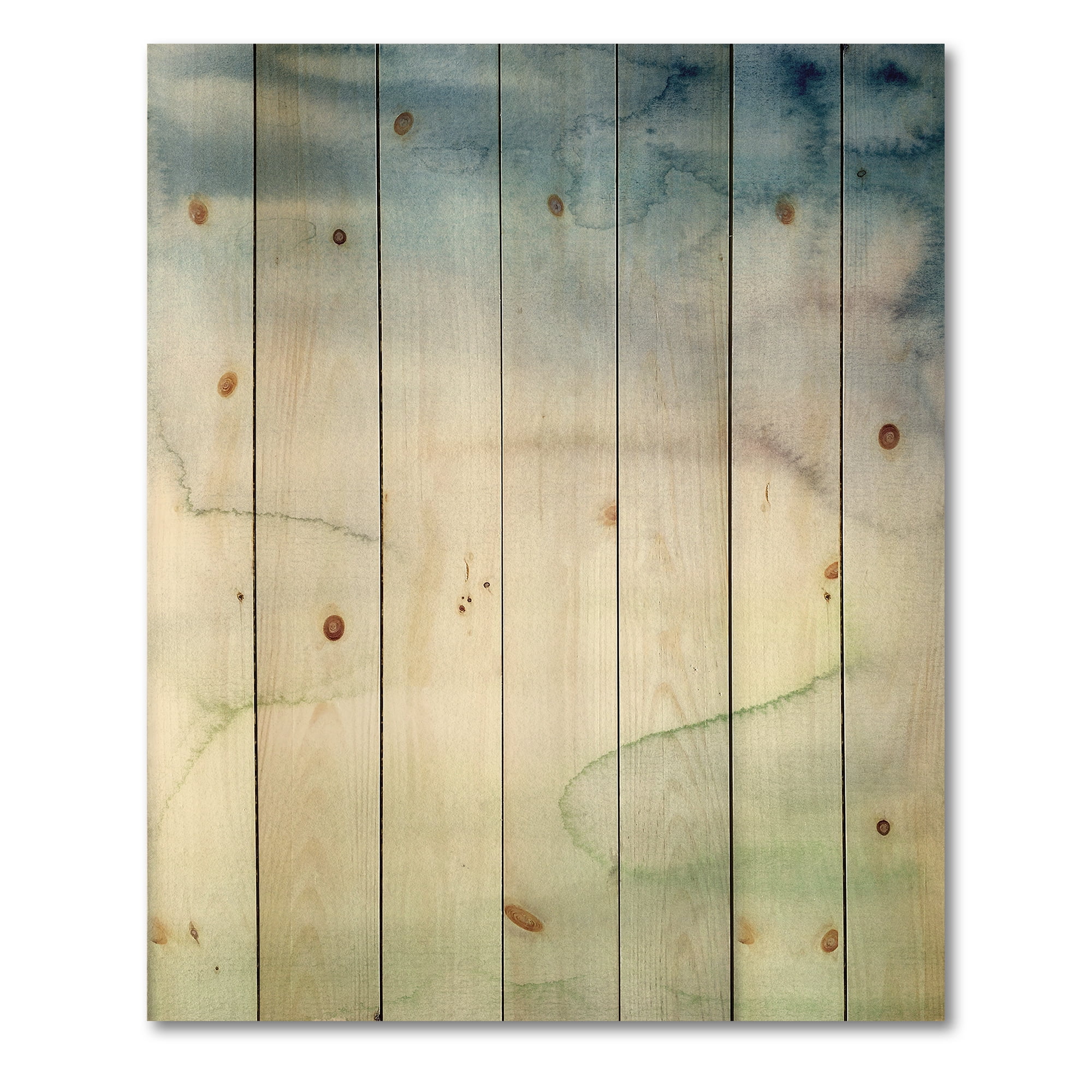 Designart 'Pastel Abstract With Green Dark Blue and White Spots' Modern Print on Natural Pine Wood
