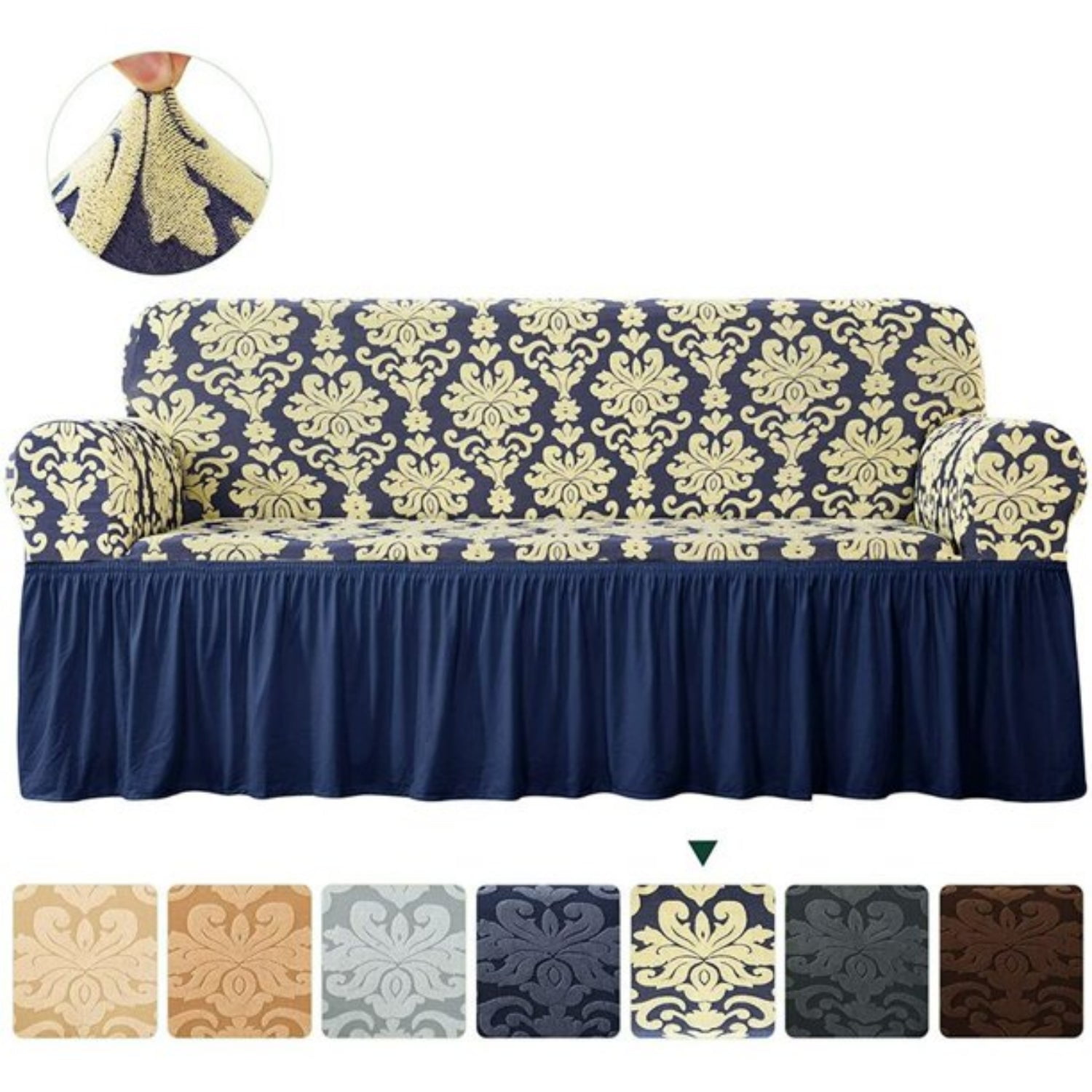 CHUN YI Stretch 1Piece Jacquard Damask Sofa Slipcover with Skirt (Sofa