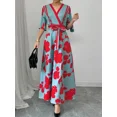 thumbnail image 6 of OYYN Maxi Wedding Guest Dresses for Women Short Sleeve Deep V Neck Formal Dresses Thigh Slit Red Corset Dress, 6 of 7