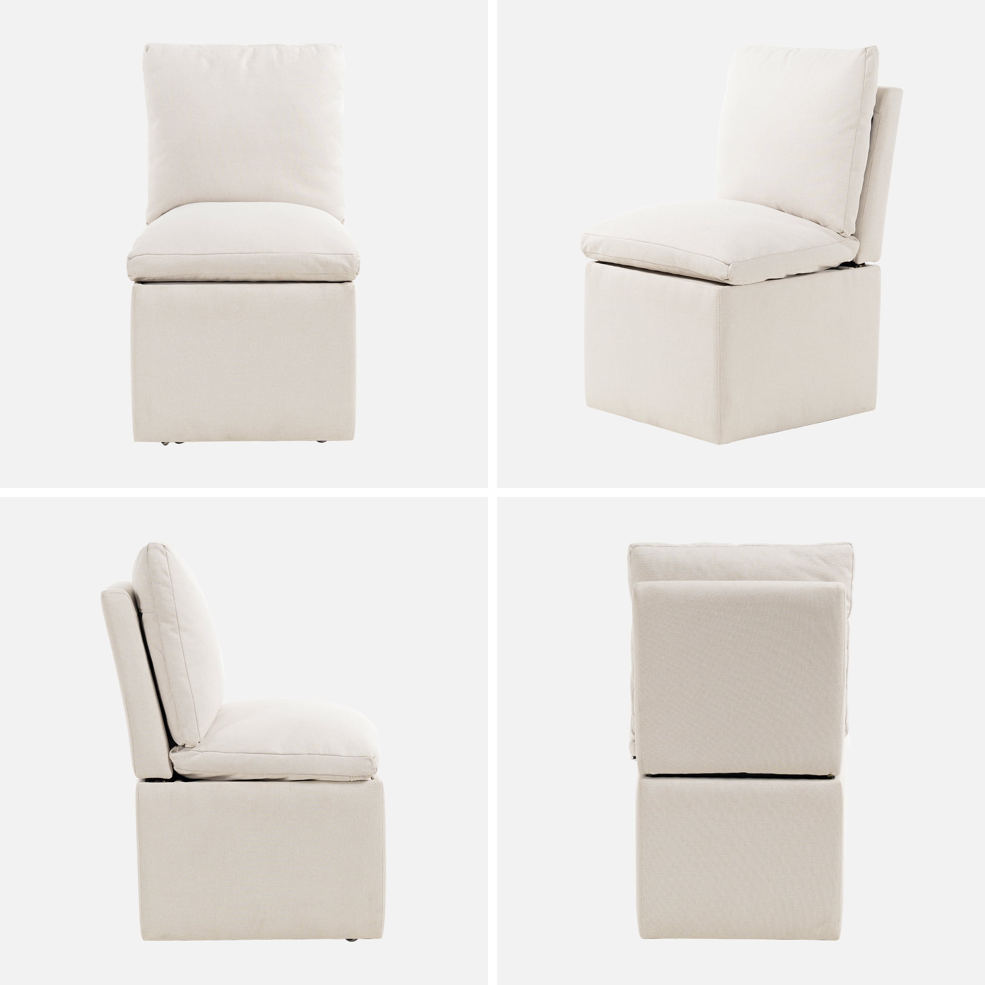 EYYTHUNG Modern Dining Chair with Casters Set of 4, Upholstered Dining Room Chairs with Concealed Storage Space, Linen Fabric Armless Seat