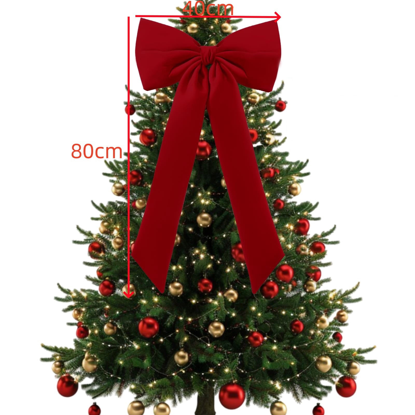 Hvmvliv Large Velvet Christmas Bow 80x40cm - Oversized Tree Topper with Flexible Wire Ribbons, Perfect for Mantel, Staircase & Front Door Holiday Decor Red