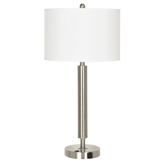 Benjara Metal Table Lamp with Fabric Drum Shade, White and Silver