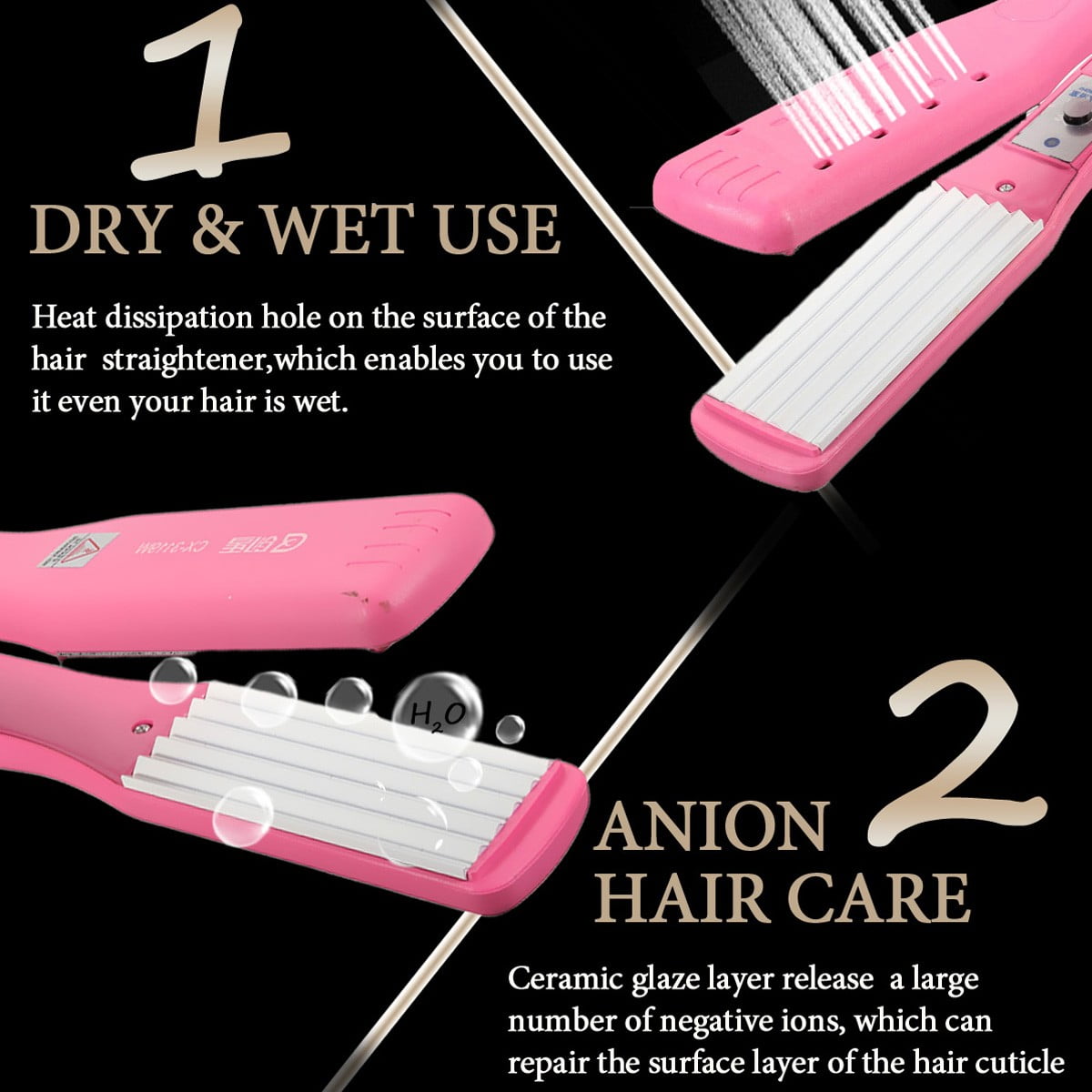 Professional Hair Crimper Curlers Wand Ceramic Titanium Flat Iron Dry&Wet Use Anion Wave Machine