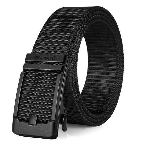 FAIRWIN Ratchet Belt for Men Nylon Web Work Belt with Automatic Buckle,Black,Waist 40"-46"