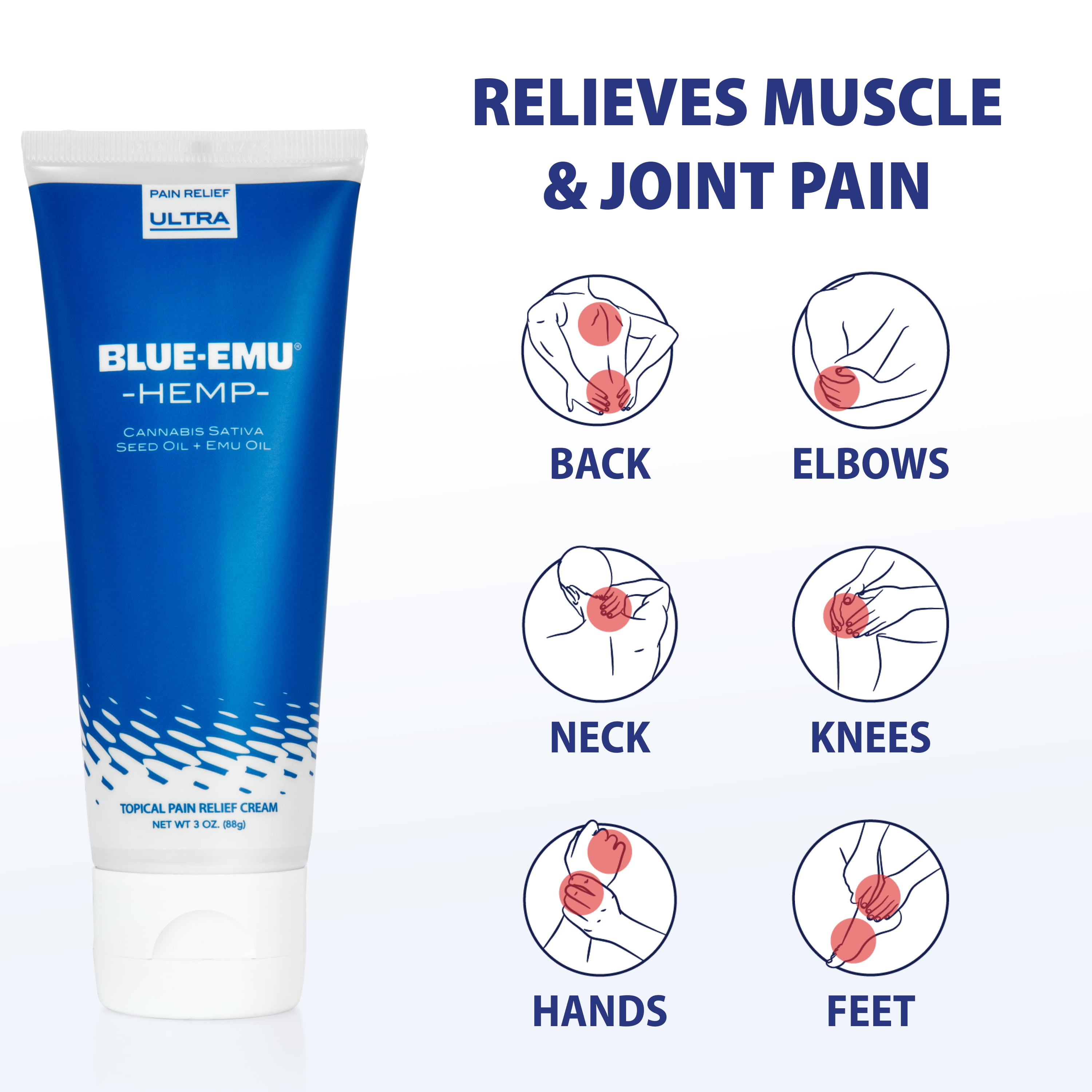 Blue-Emu Ultra Hemp Pain Relief Cream for Arthritis, 10% Trolamine Salicylate, 3 oz