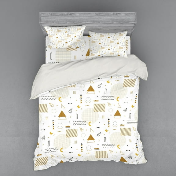 Ambesonne Indie Bedding Set 4 Pcs, Memphis Geometric, Queen, Ginger Black White
