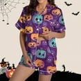 thumbnail image 2 of Tnhcen Women's Halloween Cute Printed Short Sleeve Collared Pajama Set Comfortable Loungewear Soft Sleepwear S-2XL Multiple Colors Available Purple, 2 of 8