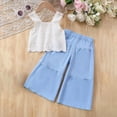 thumbnail image 2 of TOWED22 Toddler Baby Girl Clothes 2pcs Summer Outfits Sleeveless Smocked Floral Camisole Linen Long Pants Set(Sky Blue,5-6 Y ), 2 of 8