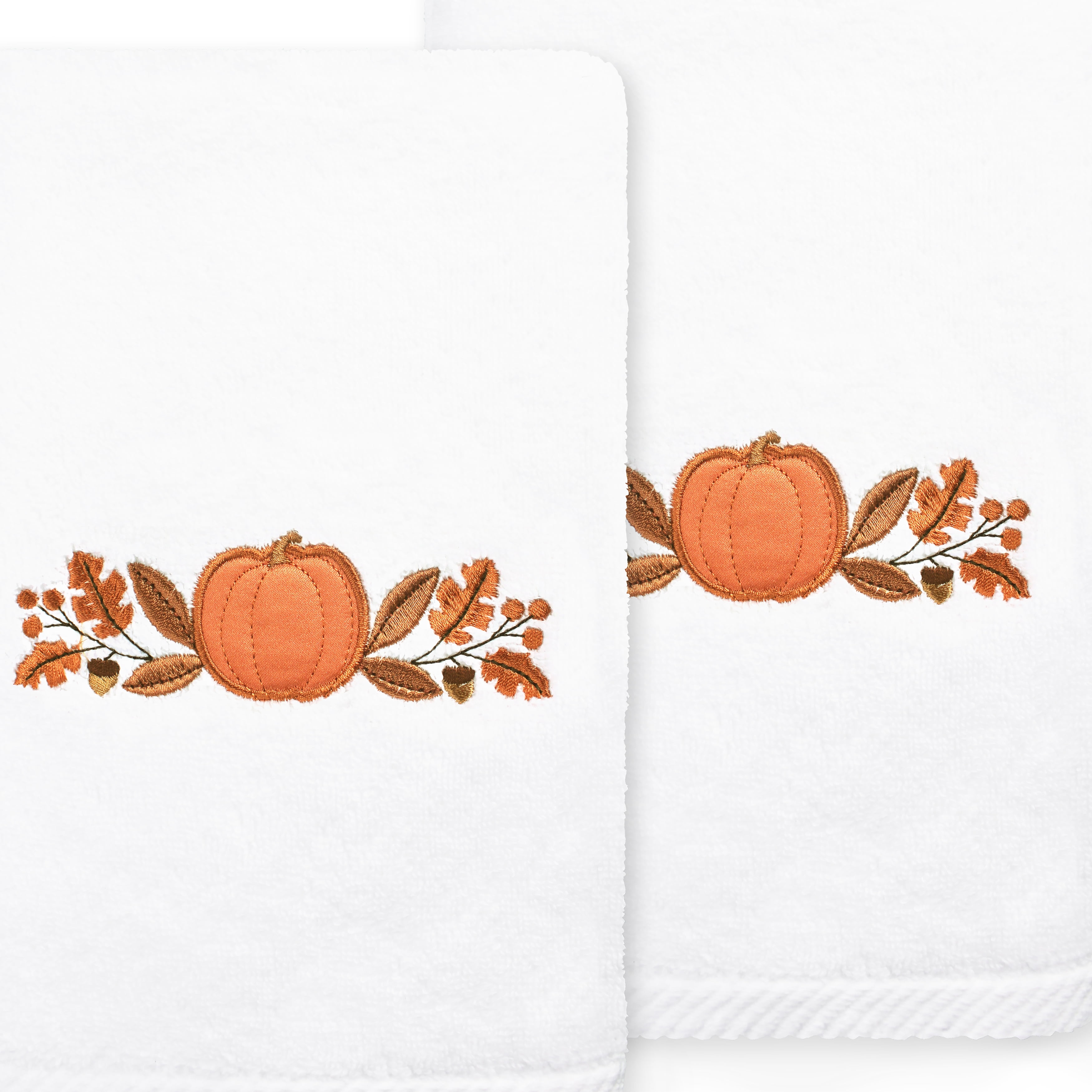 Linum Home Textiles Harvest Bounty - Embroidered Luxury Turkish Cotton Hand Towels, White (2 Piece)