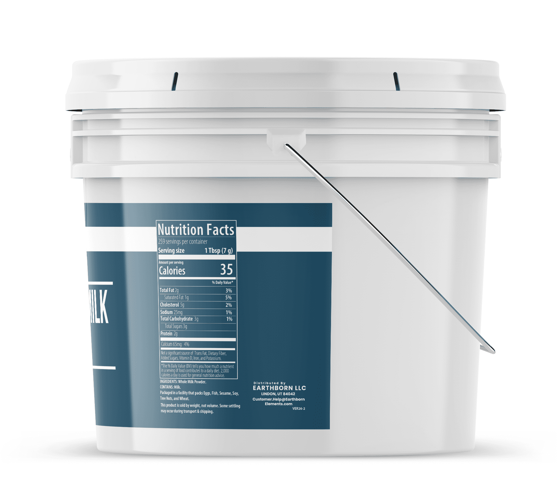 Earthborn Elements Whole Milk Powder 1 Gallon, Light Sweet Taste, Bulk Size