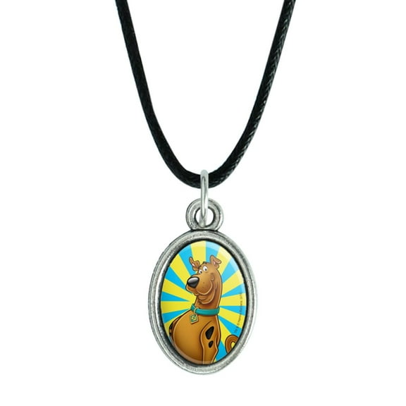 Scooby-Doo Character Antiqued Oval Charm Pendant with Black Satin Cord