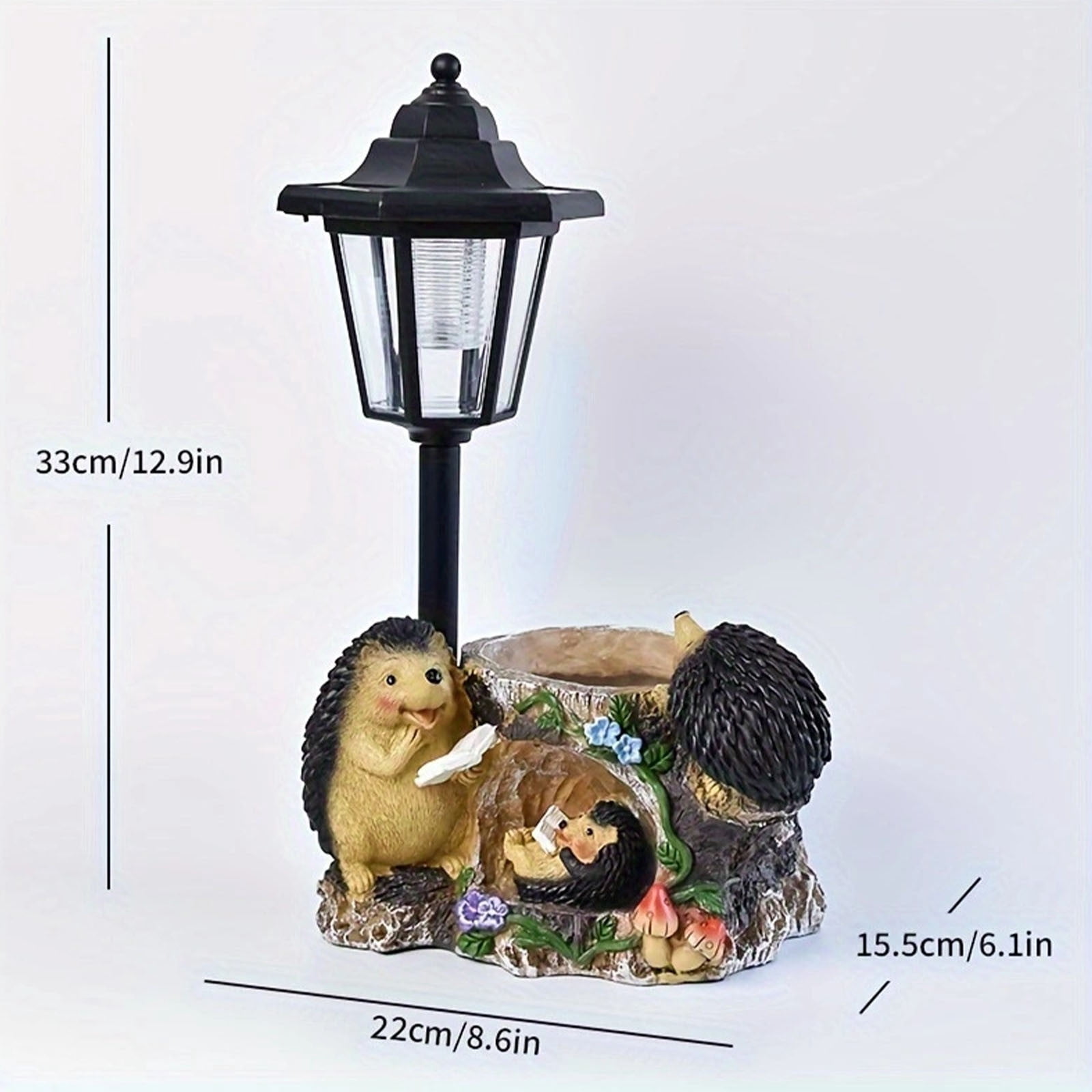Hedgehog Resin Garden Statue, Solar Night Light Sculpture, Creative Flower Pot Decor, Waterproof Outdoor Ornament for Balcony Courtyard Villa Garden