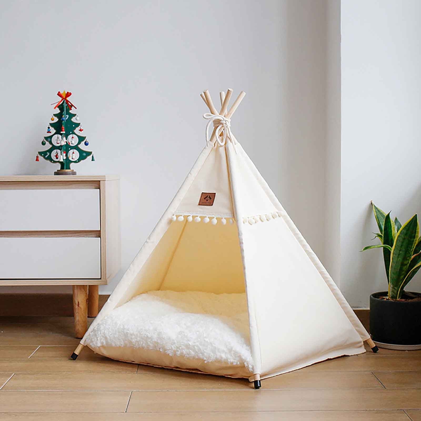 AYktou Pet Tent for Small Dogs 23.6in*23.6in*27.10inch Portable Foldable Pet Teepee with Thick Cushion Washable Dog Pet Tent Bed with Blackboard for Indoor Outdoor( L Size)