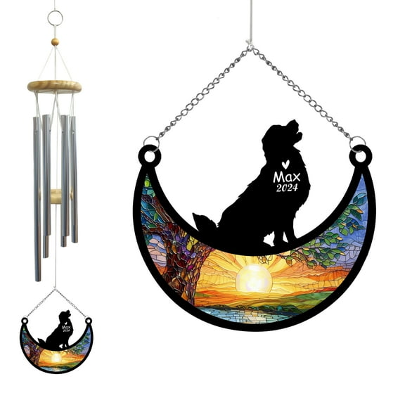 Personalize Golden Retriever Dog Memorial Wind Chime Sun Catcher, Custom Dog Ornament, Pet Loss Gift, Pet Remembrance Decor