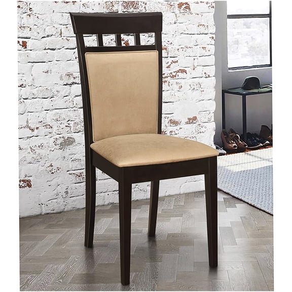 Set of 2 Beige Upholstered Dining Chairs with Cappuccino Finish, Modern Side Chairs for Kitchen and Dining Room
