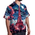 thumbnail image 2 of Eiffel Tower Valentine's Day Men's Button Down Casual Hawaiian Print Short Sleeve Summer Beach Shirt, 2 of 6