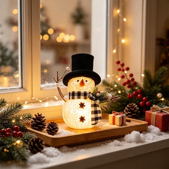 Snowman Lighted Christmas Tabletop Decoration, Style B, Battery-Style Accent Lamp for Mantel, Shelf and Desk, for Indoor and Outdoor Seasonal Home Decor