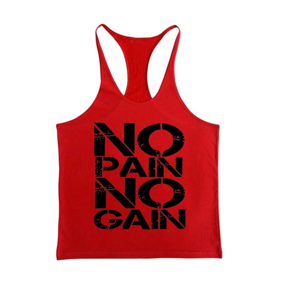 Yaoyar Mens Training Sleeveless Tees Solid Color NOPAIN Printed Racerback Thin Strap V Neck Fitness Gym Workout Athletic Activewear Sports Casual Muscle Fitness Tank Top,Red,2XL